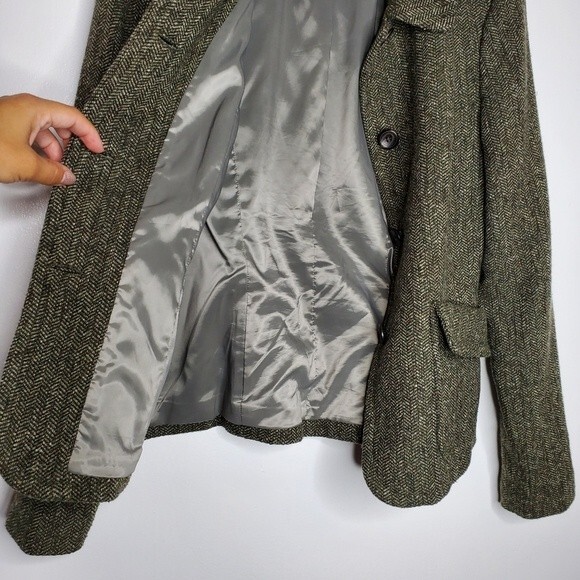 RETRO Fossil Dark Green Tweed Button Up Blazer Size 4 - Picture 3 of 9